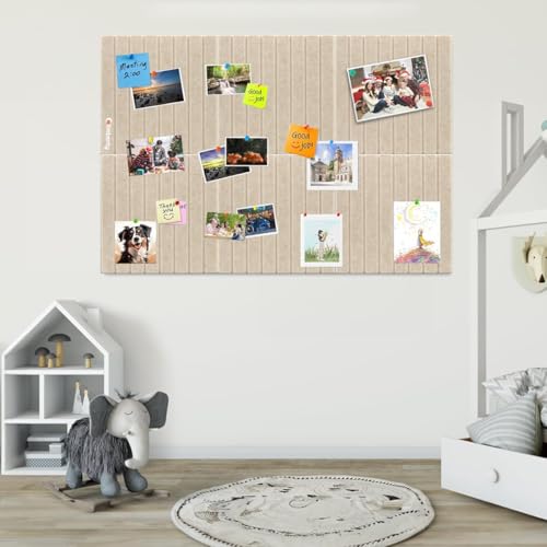 Image of Climberty 6-Piece Felt Board Bulletin Board,30x30cm Self-Adhesive Wall Panel,with 50 Pushpins Felt Message for Notes Photos and Schedules (Beige)