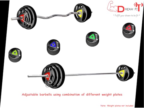 Image of DREAM FIT Premium Solid Chrome Plated 3 feet Curl Rod and 5 feet Straight Rod (25mm thick) with 2 pairs of spring locks - barbell bar for home gym