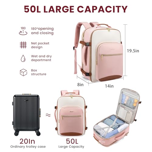 Image of LOVEVOOK 50L Travel Backpack for Women & Men, Airline Approved Carry On Luggage with 3 Packing Cubes, TSA Overnight Bags, Waterproof Personal Item Bag, Weekender Essentials Backpacks fits 17 inch Laptop