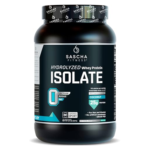 SASCHA FITNESS Hydrolyzed Whey Protein Isolate,100% Grass-Fed (2 Pounds, Coconut)