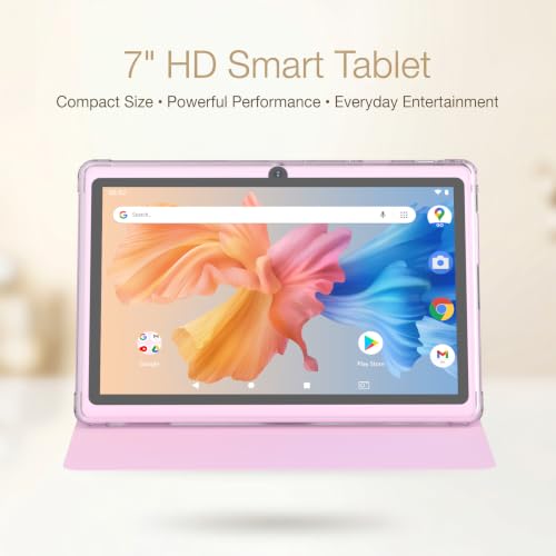Image of Tablet 7 Inch Andriod with Protective Case, RAM 8GB(3+5Expand) ROM 32GB 1TB Expand, IPS 1024 * 600 Bluetooth, WiFi, GMS, Widevine L1,YouTube, Netfilx (Pink)
