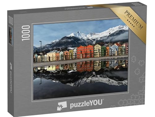 puzzleYOU: Puzzle 1000 Teile „Perfekte Wasserspiegelung der bunten Häuser von Innsbruck, Österreich“ – aus der Puzzle-Kollektion Tirol, Innsbruck