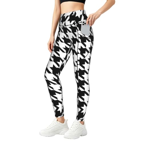 Leggings de pata de gallo elásticos para mujer con bolsillos laterales