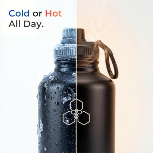 Image of HYV MaxFlow Insulated Water Bottle 2 Litre | Stainless Steel Sipper Bottle for Adults & Kids | Hot & Cold Flask for Gym, Office, Travel | Leakproof BPA-Free with Chug & Carry Handle | Midnight Black