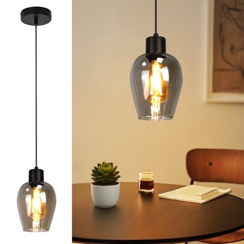 Lichtmaler Hängeleuchte Schwarz Hängelampe Esstisch - Pendelleuchte Glas 1 Flammig Esszimmerlampe E27 Vintage für Küche Schlafzimmer Hotel Esszimmer (Ohne Lichtquelle)