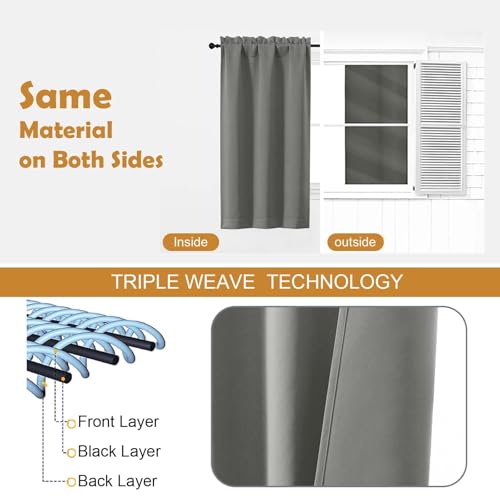Image of Aiyufeng Light Grey Short 36 Inches Blackout Curtain 2 Panels Set, Half Window Rod Pocket Privacy Curtain Tiers for Kitchen, Curtains Blackout for Bathroom Shades, W40 x L36 Inch, Light Grey