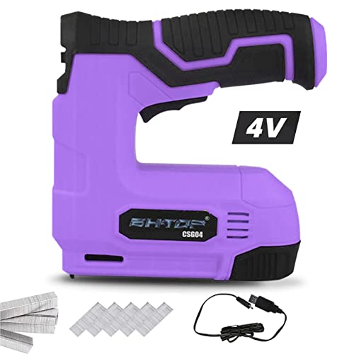 Bhtop Purple Cordless Staple Gun, 4V Power Brad Nailer/Staple Nailer，Electric Staple With Rechargeable Usb Charger (Include 1500Pcs Staples And 1500Pcs Brad Nails) #TOP15