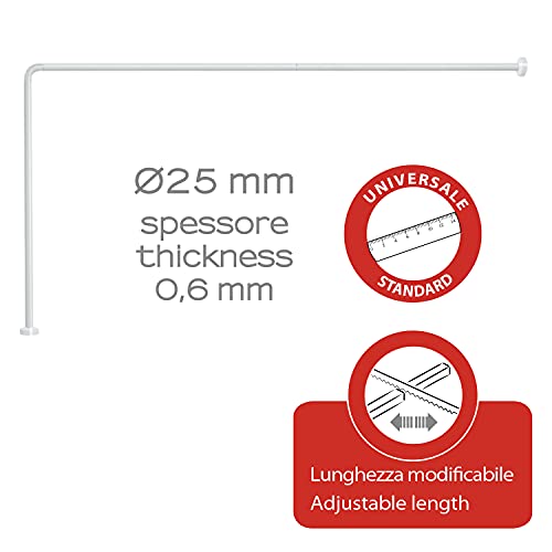 Gedy Telaio Tenda Doccia Angolare Bianco, Misure: 80X170 Cm, Lunghezze Tubi Sono Rifilabili, Adatto A Tende Larghe Dai 180Cm Ai 240Cm, Asta Doccia In Acciaio, Design R&S, 2 Anni Di Garanzia - 3