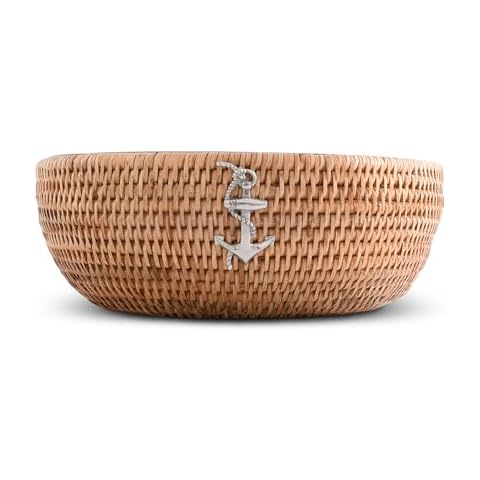 Vagabond House Rattan Serving Bowl with Pewter Anchor Cover