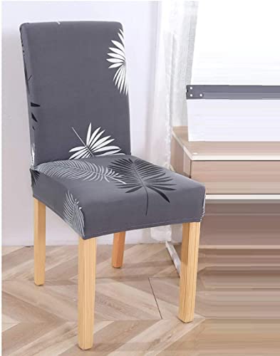Image of Dining Chair Covers Set of 4, Stretchable Removable Washable Anti-Slip Universal Fit Printed Polyester Spandex Slipcovers (Grey Leaf)