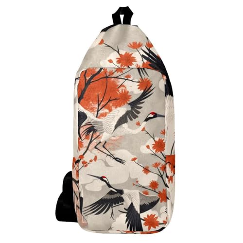 Sac à dos à bandoulière grues à fleurs sacoche poitrine multicolore
