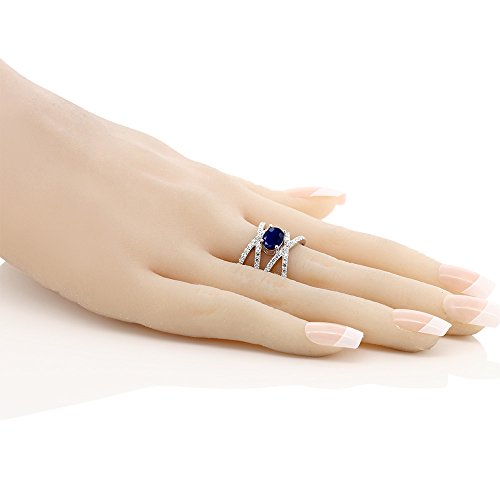 Gem Stone King Criss Cross Engagement Ring For Women | 8X6MM Oval Gemstone Birthstone | 925 Sterling Silver | Fine Jewelry Gifts for Her Mom Women Wife | Available In Size 5, 6, 7, 8, 94