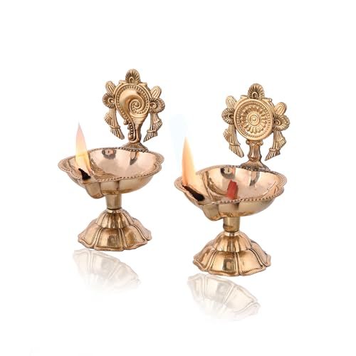 Craftvatika Pure Brass Shanku Chakra kuber Diya Diwali Decoration Item for Home Decor - Brass shanku chakra diya vilakku for puja Room & Office Decor, Living Room, Diwali Festival Gift Item (Set of 2) thumbnail 10