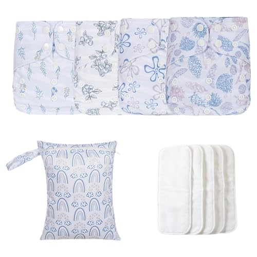 Pañales para bebés, pañales de bebé en – Pañales ajustables reutilizables – Tapa 4x impermeable, forros absorbentes y transpirables con 4 inserciones y 1 húmeda, evita la tinción