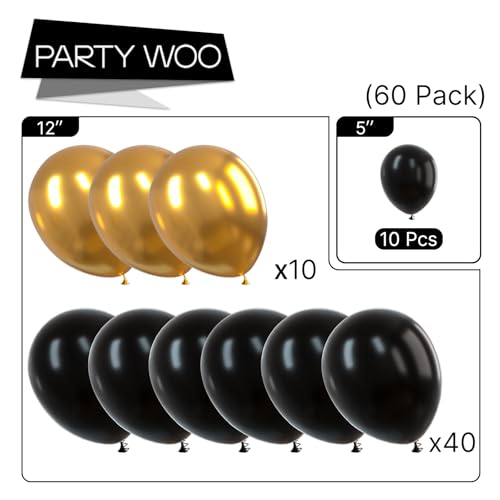 Image of PartyWoo Black and Gold Balloons 66pcs 12 Inch Matte Black Metallic Chrome Gold Balloons for Graduation Baby Shower Birthday New Year's Eve Anniversary Bachelorette Retirement Party Decorations