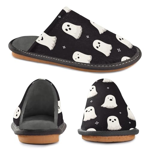 JUNZAN Cute Ghosts Black Memory Foam Slippers for Women Men House Slippers for Bedroom Indoor3