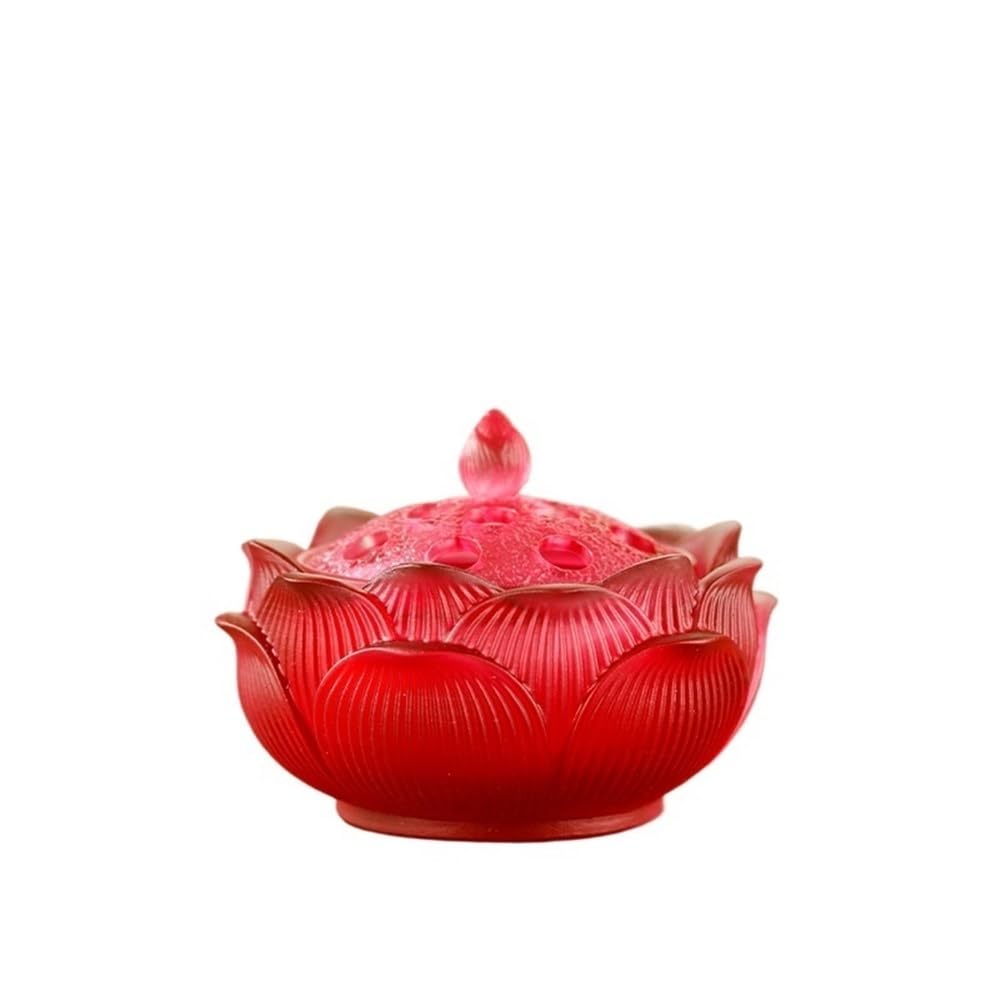 Incense Burner Glazed Lotus Incense Burner For Cone And Coil For Office Yoga And Home(Red)
