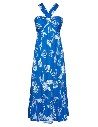 Image of GRACE KARIN Womens Summer Floral Dresses 2026 Boho Maxi Dress Flowy Halter Sundress Casual Vacation Beach Clothes with Pocket