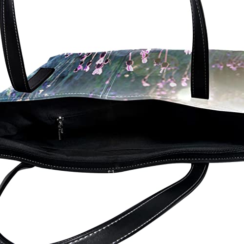 Large Leather Handbags For Women Lavender Flower Bloom Top Handle Shoulder Satchel Hobo Bag #TOP2