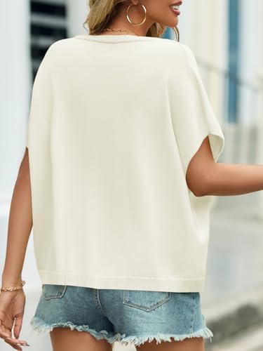 Image of Saodimallsu Womens Summer Oversized Cardigans Batwing Short Sleeve Lightweight Button V Neck Casual Knit Sweater Tops