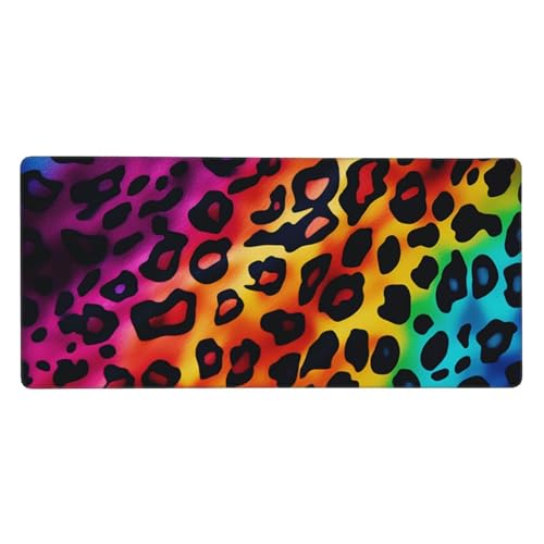 Tapis de souris grand format arc-en-ciel léopard 40x90cm en caoutchouc
