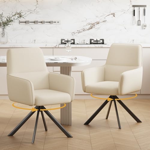 Ckaff Lot de 2 Chaise Pivotante Salle à Manger, Chaise de Cuisine Rembourrée Pivotante à 360° avec Accoudoirs, Chaises Salle à Manger en Tissu Chenille...