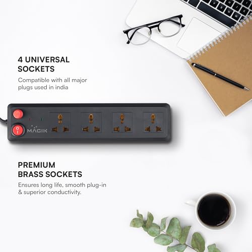 Image of Magik Power Guard Extension Board - 4 Universal Socket | 1.5 m Heavy-Duty Cord | Master Switch & Indicator | Surge Protection | Extension Box for Home & Office