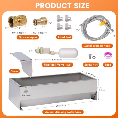 Automatic Large Dog Water Bowl Dispenser Outdoor Stainless Steel Automatic Livestock Water Trough Large Capacity Auto Fill Dog Waterer with Float Valve, for Dog Chicken Geese Duck Goat Pig