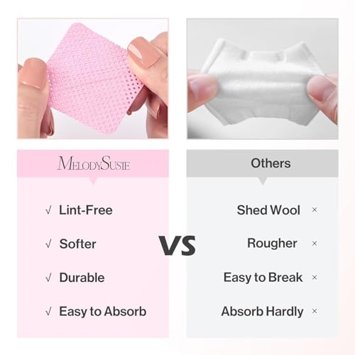 Image of MelodySusie 600Pcs Lint Free Nail Pink Wipes Super Absorbent Soft Non-Woven for Fingernail Polish Remover and Eyelash Extension Wipes for Nail Art