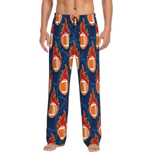 Vosery Mens Pajama Pants Bottoms With Pockets- American Football Fire Flames Soft Men Lounge Pants, Comfy Mens Pj Pants4