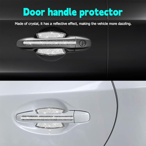 Image of 10PCS Car Door Handle Protective Cover,Bling Handle Protector,Car Door Handle Anti Scratch Sticker,Crystals Have A Reflective Effect, Making Vehicles Dazzling (Black&White)