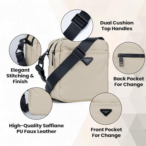 Image of TS WITH TECHSUN Crossbody Sling Bag for Men & Women | High-Capacity PU Leather Travel Shoulder Bag with 5 Zipper Compartments | Adjustable Strap | Lightweight Travel & Office Pouch
