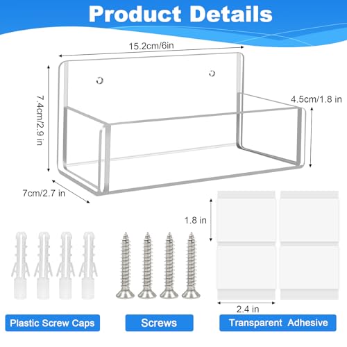 Acrylic Spice Rack Wall Mount-6 Inch, Clear Spice Shelf Storage Holder, 2 Pack Hanging Seasoning Rack Organizer for Cabinet Door, Cupboard or Wall Kitchen (Adhesive or Screw) - Image 4
