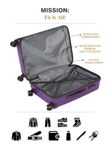 Image of Teakwood Set of 2 8 Wheels Trolley Bag, Hard Cabin with Zipper Closure, Adjustable Push Button & Cross Side Strap, Number Lock System 360 Degree (Set of 2, Purple)