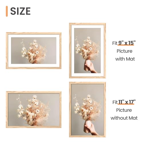 Image of upsimples 11x17 Picture Frame, Display Pictures 9x15 with Mat or 11 x 17 Without, Wall Hanging Poster Frames, Natural Style, 1 Pack