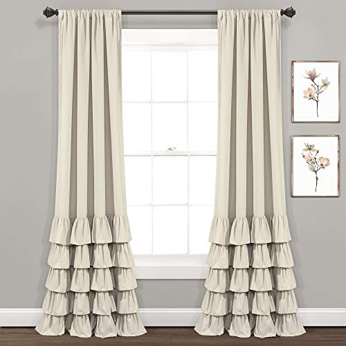 Image of Lush Decor Allison Ruffle Light Filtering Window Curtain Panels Pair 40" W x 84" L Neutral - Coquette Curtains for Bedroom - Drapes - Ruffle Curtains Kids
