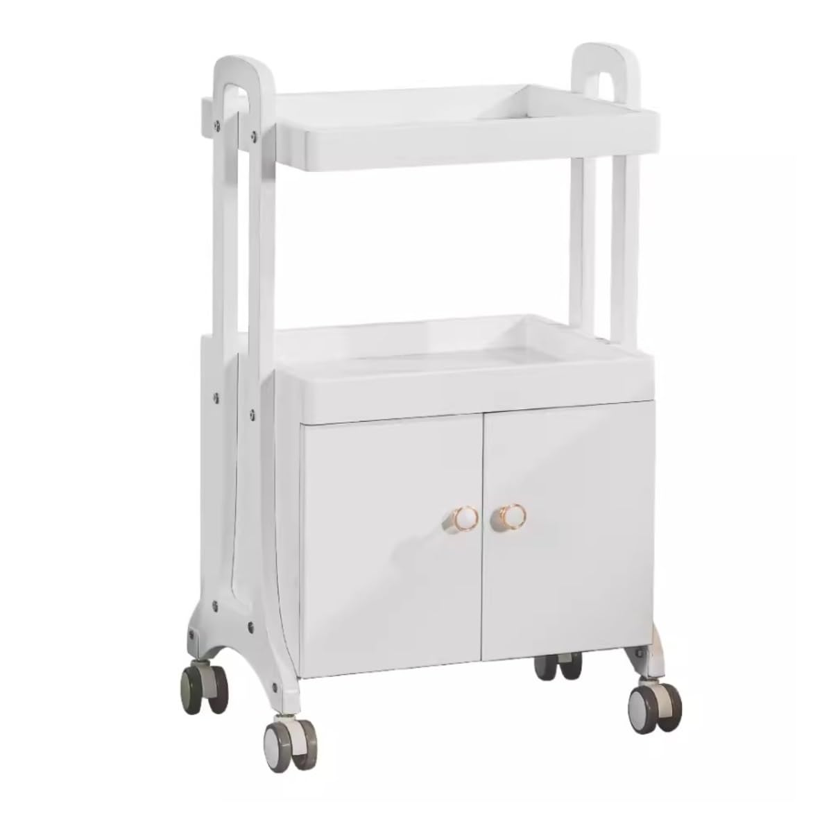 Shswud White Esthetician Cart, 2-Tier Salon Trolley With 2 Cabinet Door Beauty Salon Cart Metal Cart Trolley Hairstylist Instrument Tray For Spa Nail Cart(White)