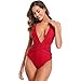 Produktbild Eternali Tiefem V-Ausschnitt Sexy Badeanzug Bademode Schwimmanzug Damen Neckholder Rückenfrei Elegant Monokini Swimsuit Frauen Falten Retro Strandbikini Hoher Taille Strandmode Beachwear