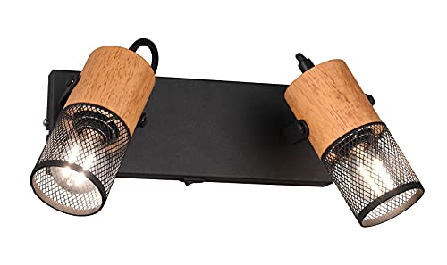Trio Leuchten Tosh 804370232 - Foco (metal negro mate, madera, incluye 2 bombillas E14) Cover