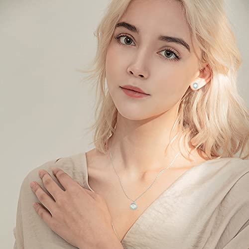 Dwearbeauty White Gold Opal Jewelry With Cubic Zirconia,Opal Necklace And Earring Set For Women And Girl(Necklace And Stud Earring) #TOP5