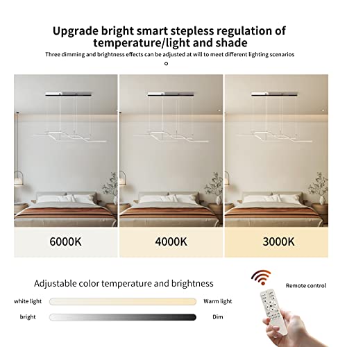 Siittoo Modern Led Pendant Light Fixture, 52'' Upgrade Dimmable Modern Led Chandelier Light Fixture, 45W Z-Shape Kitchen Island Light Fixture Hanging Pendant Light For Dining Living Room (Chrome) #TOP3