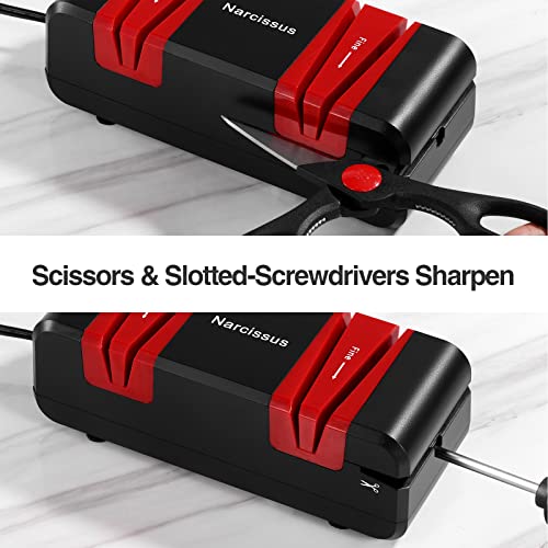 Narcissus Knife Sharpener, Professional Electric Knife Sharpener For Home, 2 Stages For Quick Sharpening & Polishing, Can Sharpen Scissors & Slotted Screwdriver, With Replaceable Wheels #TOP4