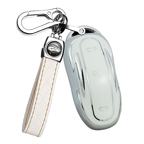 Funda de TPU para llavero de coche Tesla modelo 3 Y S en color blanco protector de llaves inteligentes