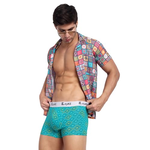 Image of Zyke Men's Printed Cotton Trunk Innerwear | 95% Cotton 5% Elastane Stretch Underwear | Ultra Soft Waistband Anti-Bacterial Moisture Wicking Trunks for Men Pack of 1