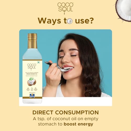 Image of Coco Soul Cold Pressed Unrefined Virgin Coconut Oil | 60% MCT | Multipurpose Usage | Daily Cooking| Keto Friendly | Naturally Cholesterol Free | A1 grade real coconut | From Makers of Parachute 1000 ml