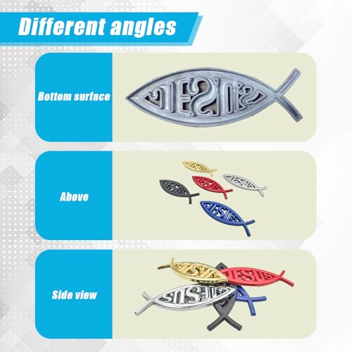 Image of Christian Cross Fish Auto Emblem, Jesus Fish Car Emblem, Weatherproof Christian Symbol Ichthus Cross Decal, Chrome Sliver Badge Bumper Stickers Car Accessories for Most Vehicles (Jesus-Red)