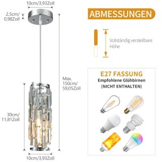 ZYBWL Modern Chrome Pendant Lights Kitchen Island Crystal Hanging Light Fixture Height Adjustable E27 Chandelier for Kitchen Island Living Room Bedroom (Chrome 1-Pack) - Image 4