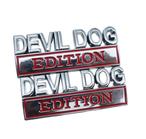 Image of Pair Set Devil Dog Edition Bumper Letters 3D Decal Emblems Badge Replacement for Universal Car, Truck, Rv, Boat (Silver Red)