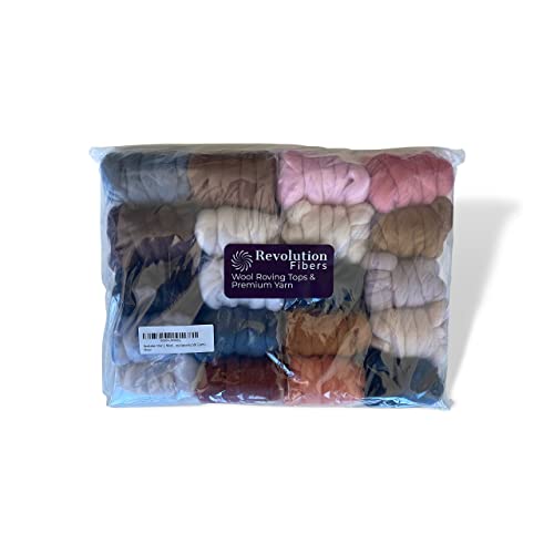 Revolution Fibers | Mixed Merino Wool Variety Pack | Perfect Wool Roving For Spinning, Needle Felting, Wet Felting, Weaving And Crafting (All Creatures (Naturals), 500 Grams) #TOP6