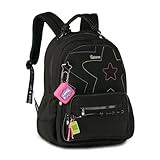 Mochila de Costas Oficial Luluca Escolar Juvenil Feminina Grande LU27033 Soft Bolso Antifurto (Preto)